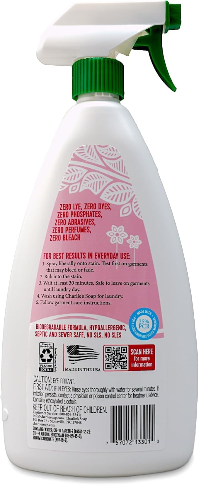 Charlie’s Soap Laundry Pre-Spray Stain Remover (32 fl oz), Natural Laundry Pretreat and Stain Remover (Pack of 1)