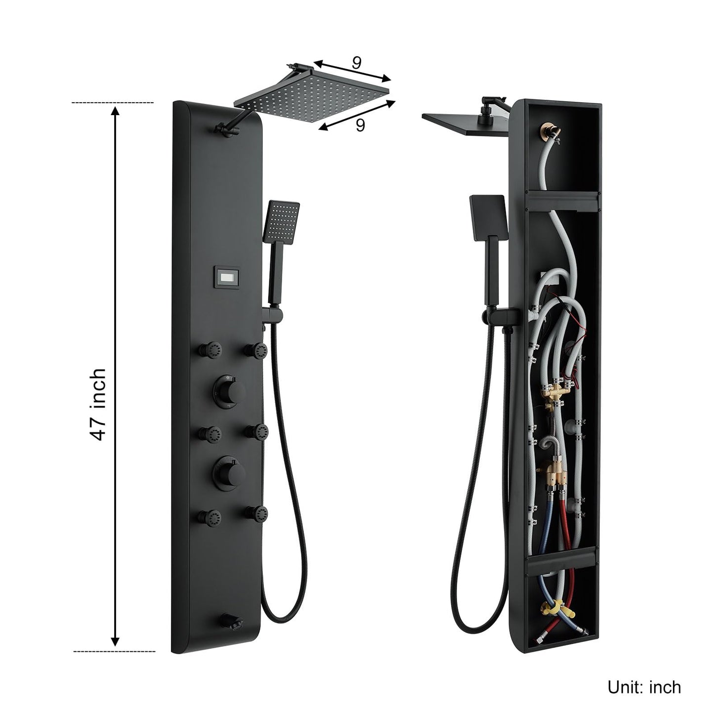 MENATT Stainless Steel Shower Panel Tower System with Height Adjustable Rainfall Shower Head, 4 in 1 Shower Panels with 6 Body Jets, Handheld Shower, Tub Spout, Brushed