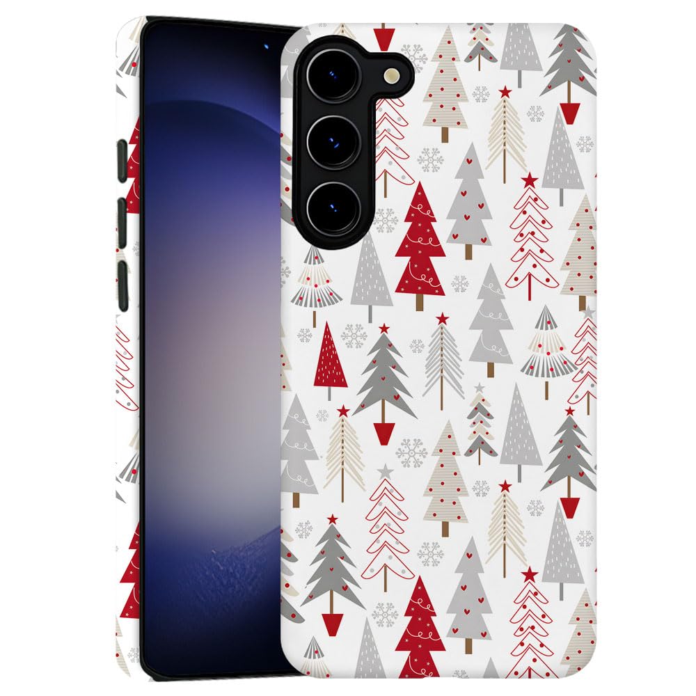 TnXee Case for Samsung Galaxy S23,Red White Christmas Tree Colorful Pattern Phone Case Drop Resistant Frosted 2 in 1 Solid Dual-