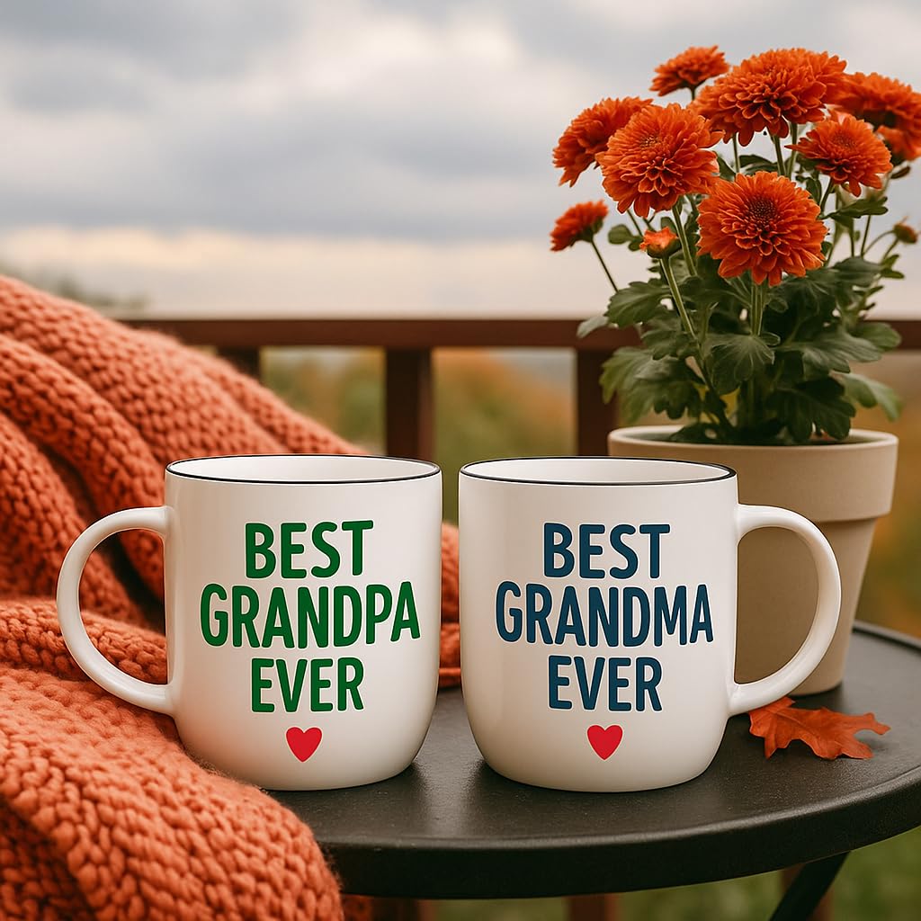 Triple Gifffted Worlds Best Grandparents Coffee Mugs for Grandma and Grandpa, Gifts Ideas From Grandkids, Grandchildren, New First Time Grandparent Announcement Christmas Valentines Day, Ceramic 380ml