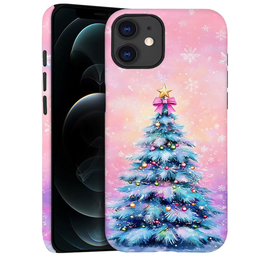 DJSOK Compatible with iPhone 12,Frosted PC Anti-Scratch Shockproof Case - Christmas Tree Pink
