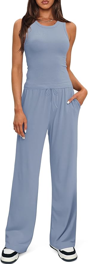Darong Women's 2 Piece Outfits Lounge Sets Sleeveless Tank Tops Wide Leg Pants Sets Tracksuits Match Sets