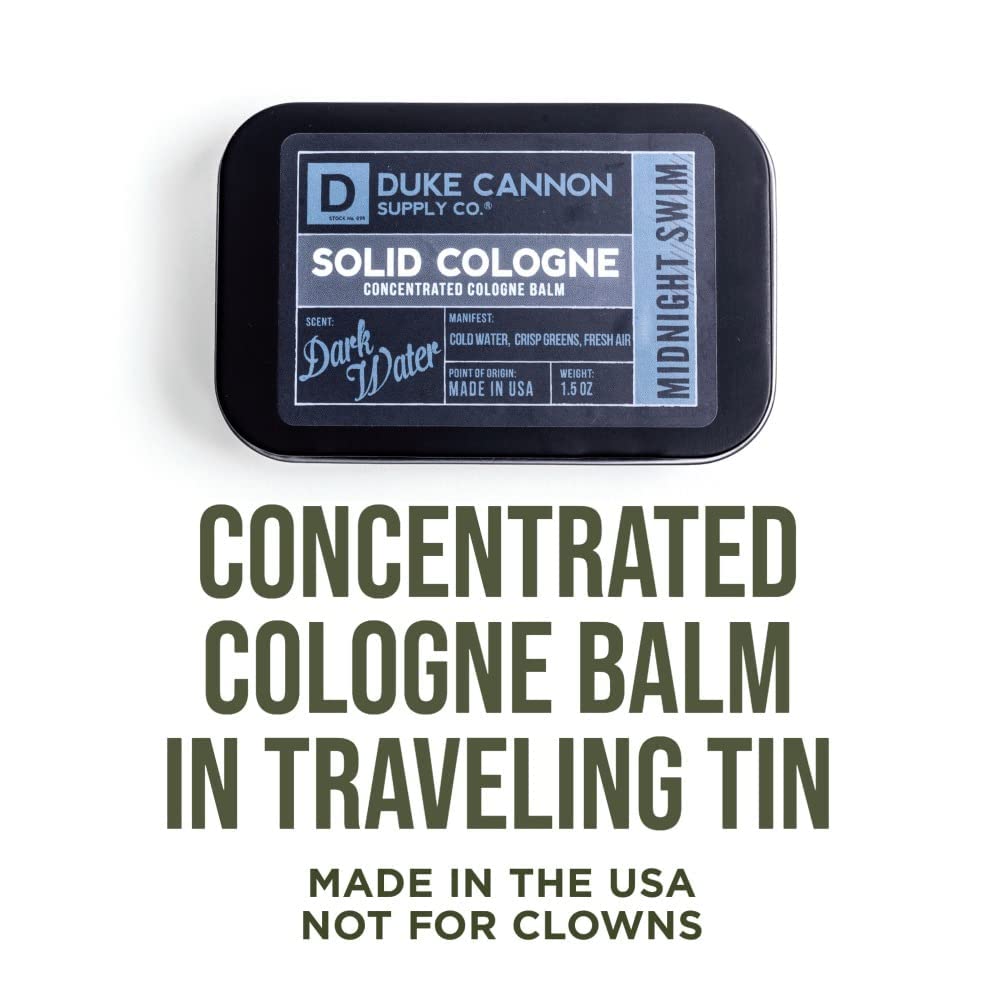 Duke Cannon Supply Co. Solid Cologne for Men Midnight Swim - Cold Water, Crisp Greens, Fresh Air - Concentrated Balm, Travel-Fri
