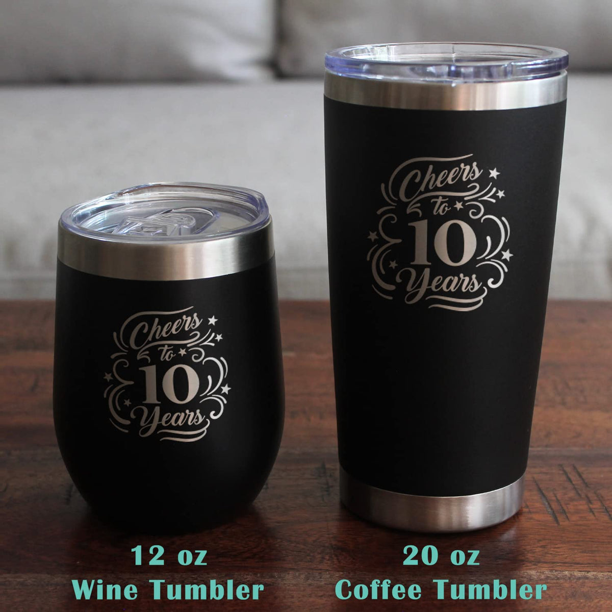 Bevvee Cheers to 10 Years - Whiskey Rocks Glass Gifts for Women & Men - 10th Anniversary Party Decor - 10.25 Oz Glass