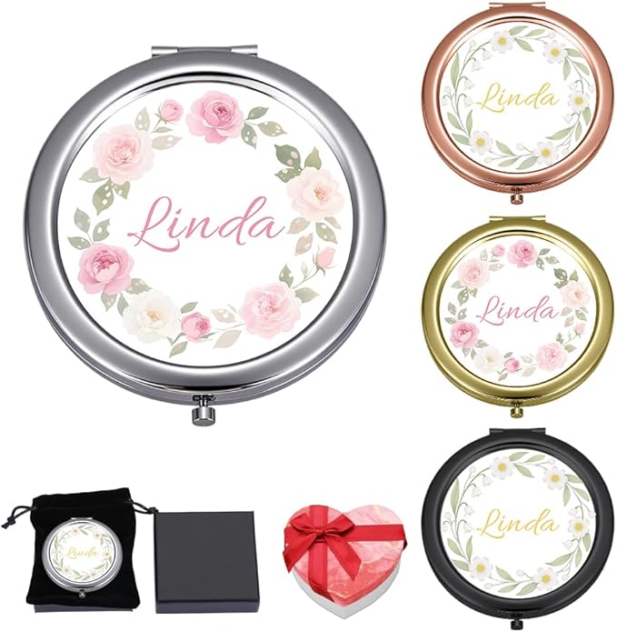 Eunigem Personalized Compact Flower Mirror for Women-Makeup Small Purse Mirror Custom Gift for Girls Women Christians (Flower Color)