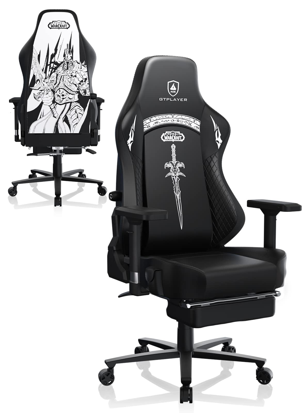 GTPLAYER World of Warcraft Edition Video Gaming Chair, Ergonomic Computer Chairs with Footrest and Adjustable Armrest, Height Adjustable Desk Chair with Lumbar Support for Office & Gaming,White