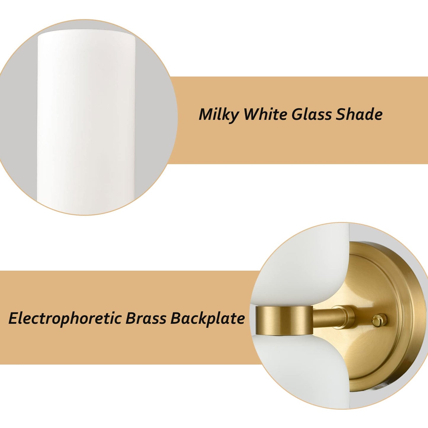 DEYNITE Gold Wall Sconces Set of Two 2-Light Modern Wall Light 3.93"(W)*14.2"(H) Bathroom Vanity Light Milky White Glass