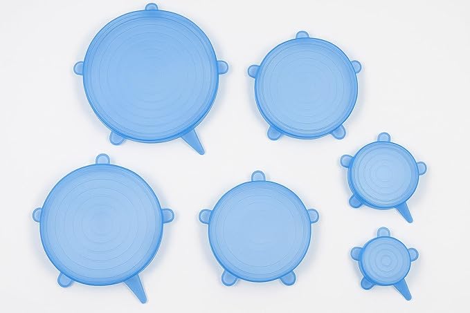 Stretchable Silicone Lids - Set of 6 Reusable Food Covers in One Color - BPA-free, Airtight & Leakproof - Microwave, Freezer & Dishwasher Safe - Eco-Friendly Silicone Stretch Lids (BLUE)