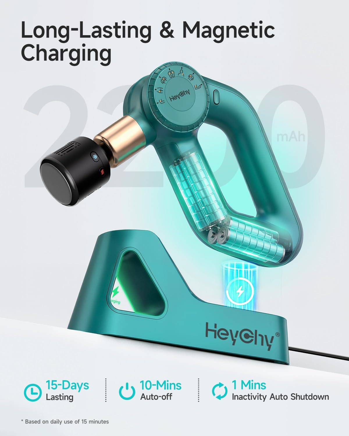 HEYCHY Percussion Massage Gun Deep Tissue with Adjustable Amplitude for Muscle Relief, Professional Handheld Massager for Neck, Back, Shoulder, Leg, Ideal for Men, Athletes, Green