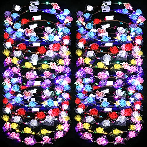 Chumia 35 Pcs LED Flower Crowns Light up Flower Crown Bulk Headbands Headpieces Rose Hair Accessories for Women Wedding Re...