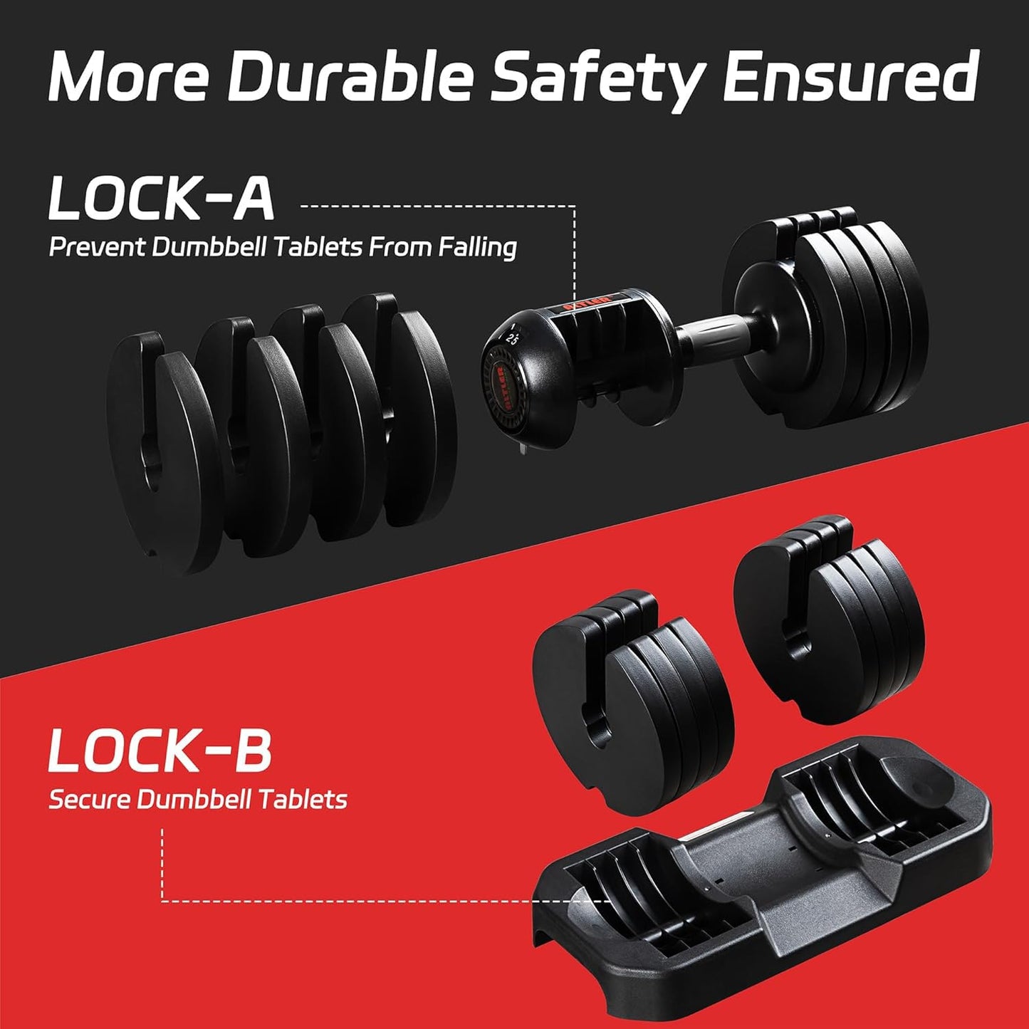 ALTLER Adjustable Dumbbell Set, 25LB Pair with Tray for Workout Strength Training Fitness, Adjustable Weight Dial Dumbbell with Anti-Slip Handle and Weight Plate for Home Exercise