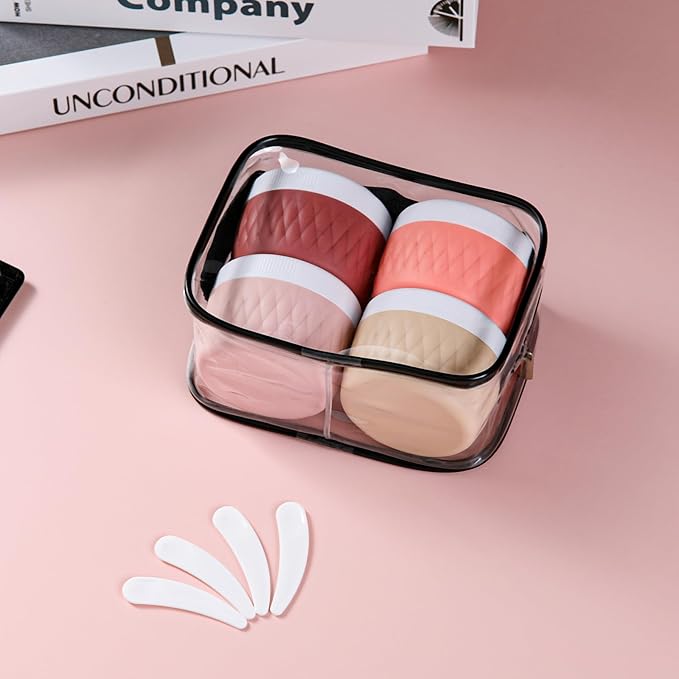 Travel Containers for Toiletries, Silicone Cream Jars BPA-Free, TSA Approved 3oz Travel Size Containers, Leak-proof Silicone Jars with Lid for Cosmetic Face Hand Body Cream (4 Pack)