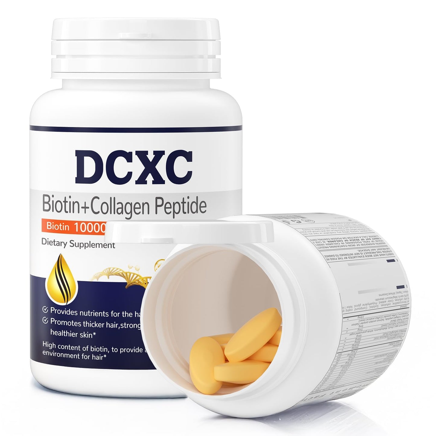 DCXC Biotin Collagen Supplement,Supports Healthy Hair, Skin and Nails, Biotin Collagen Peptide,60 Tablets, One Bottle