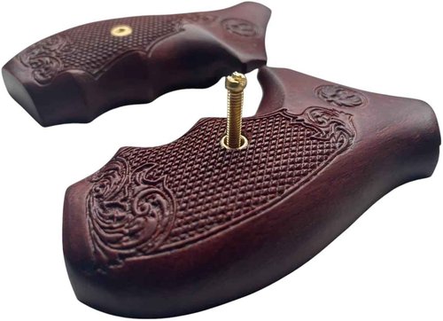 New! Grips Compatible with Ruger, SP 101 Checker & Flower Engraved Padauk Wood