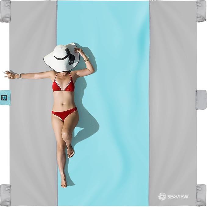 Seaview 180° Beach Blanket Waterproof Sandproof, Extra Large 6"x7" Sand Free Beach Mat for 1-6 Adults, Oversized Outdoor B...
