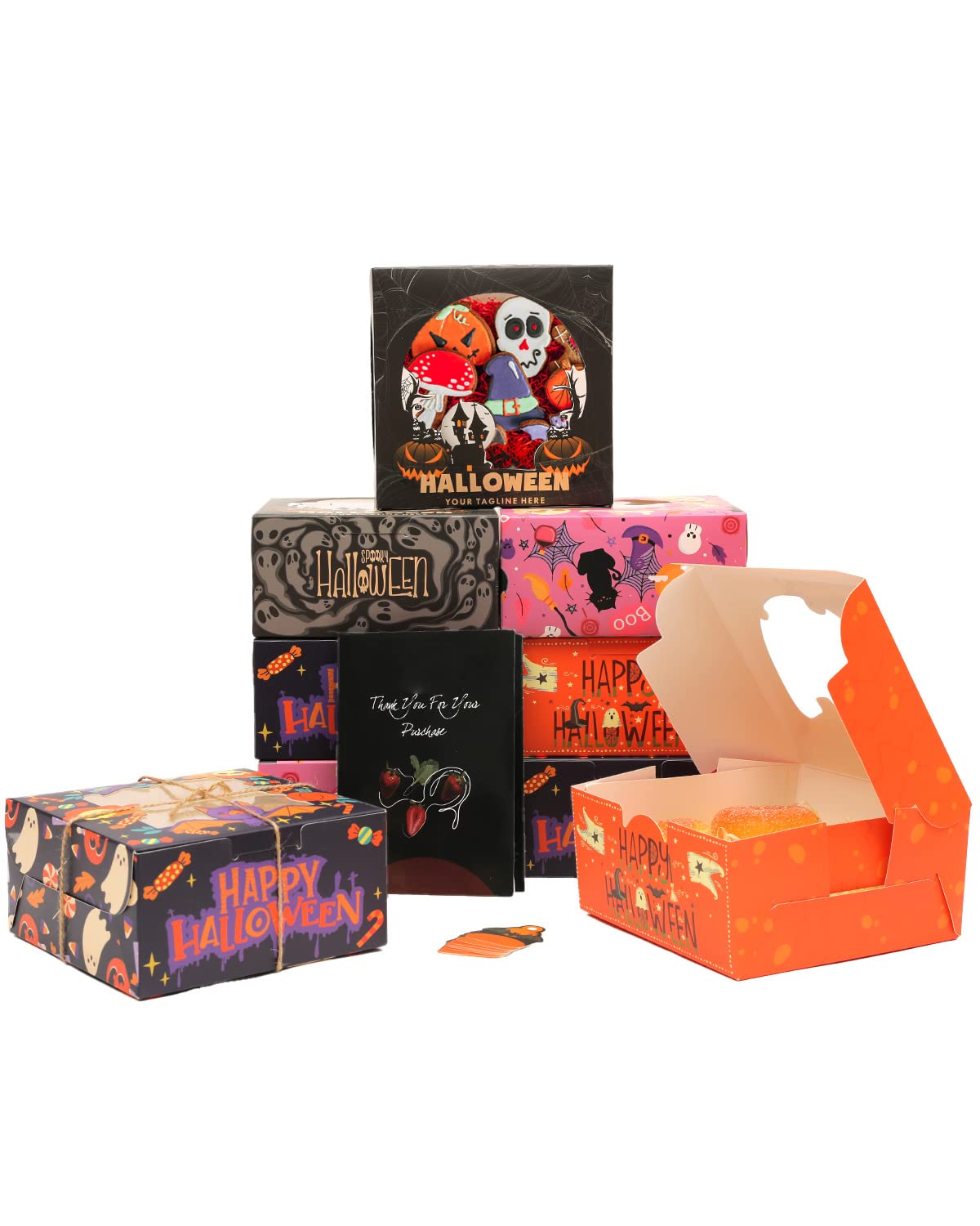 qiqee Halloween Bakery Box with Window 36packs 6x6x3 Spider Cookie Boxes Pastry Box for Halloween