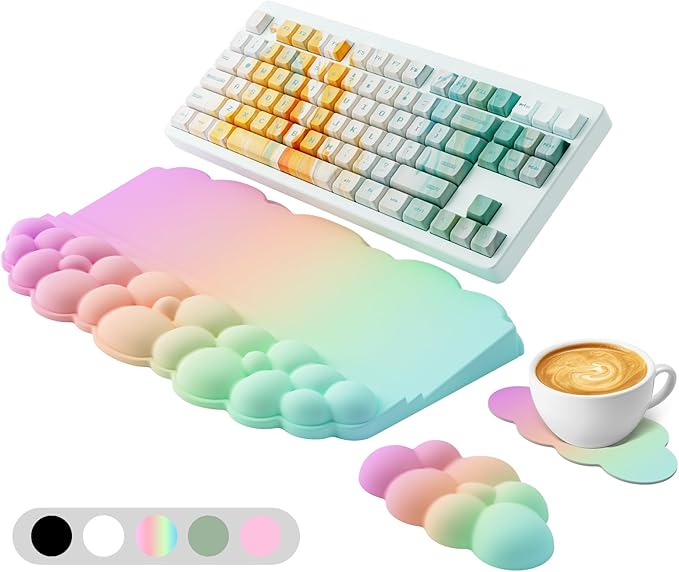 Ergonomic Wrist Rest for Keyboard, Soft Memory Foam Cloud Keyboard Stand Pad with Wrist Rest Set with Non-Slip Silicone Ba...