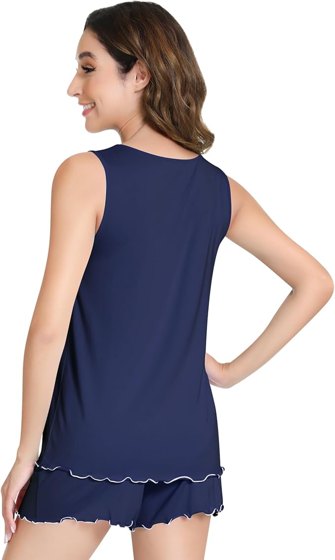 NACHILA Pajamas for Women-Viscose from Bamboo, Ribbed Racerback Tank Top Sexy Split Shorts Pajama Sets Cooling Sleep Cami Pjs