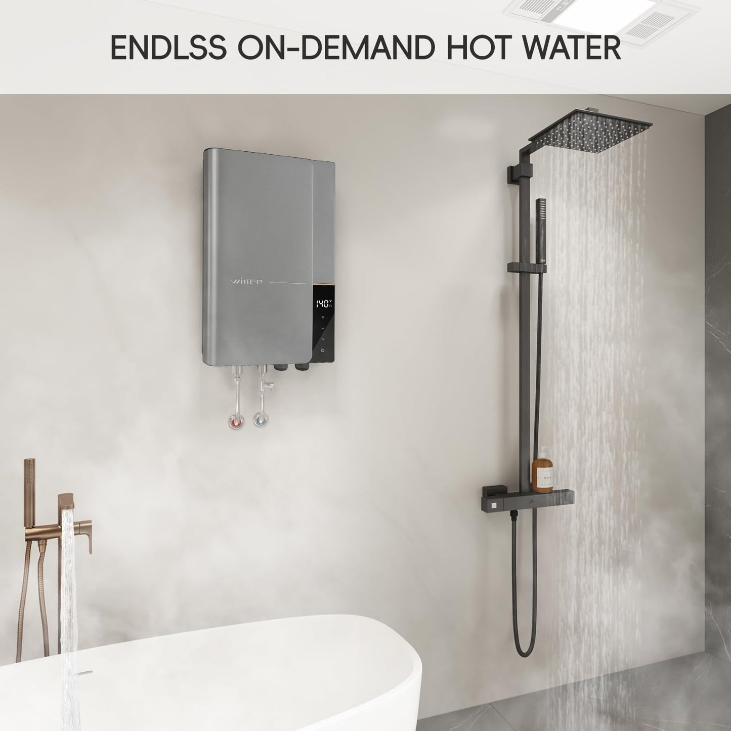 WINTEMP Tankless Water Heater Electric 27kW 240V, Whole House Instant Hot Water, Up to 6.3 GPM, Digital Self-Regulating System, Space-Saving Wall Mount, ETL Certified