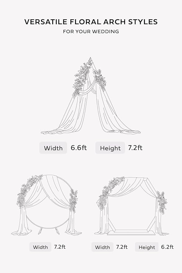 Ling's moment Pink Mauve Artificial Wedding Arch Flowers Kit Pack of 4, 2pcs Hanging Flower Arrangement 2pcs Chiffon Drapes Spring Ceremony Reception Fake Rose Arbor Backdrop Floral Outdoor Decor