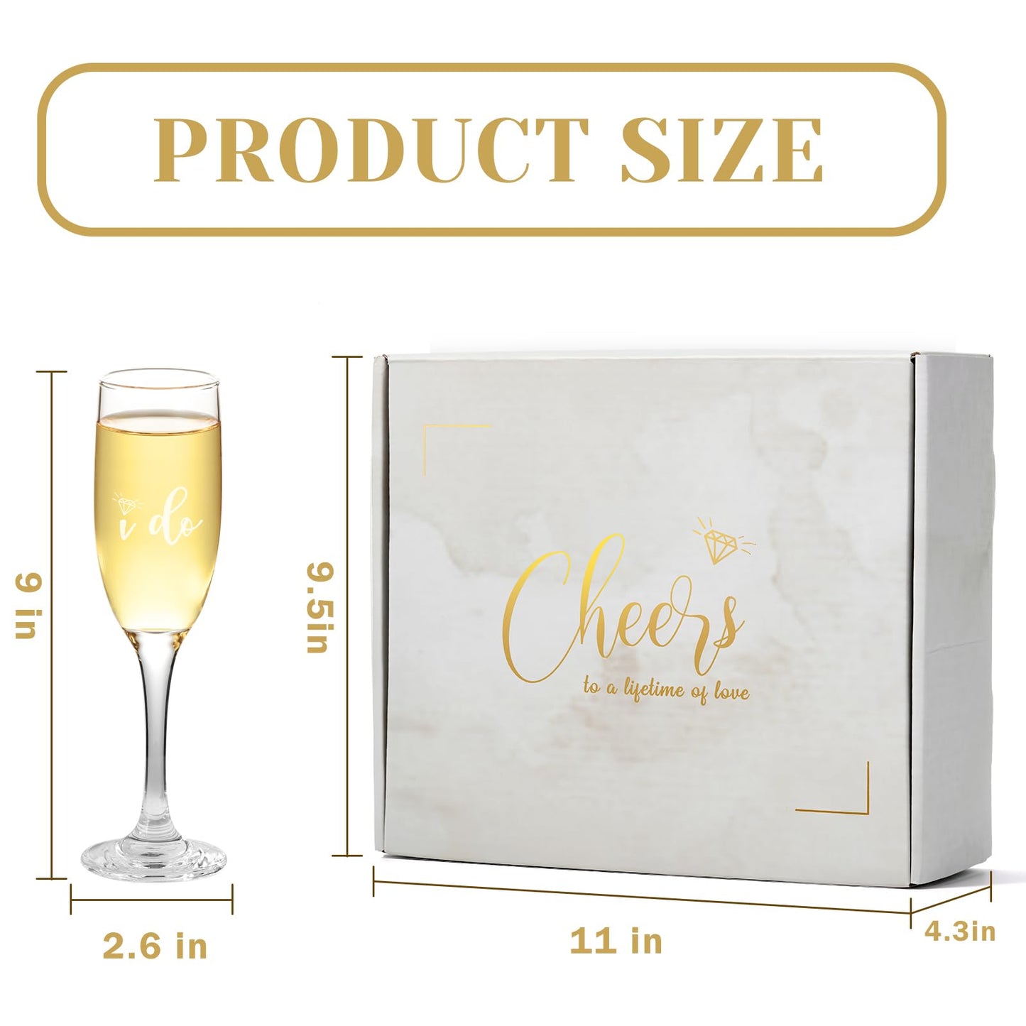 Engagement Gifts for Couples, Champagne Flutes Glass Set, Bridal Shower Wedding Gifts for Newlyweds, Wedding Registry Gift Ideas, Tall Wine Glasses with Wine Stopper and Opener, Yes I do