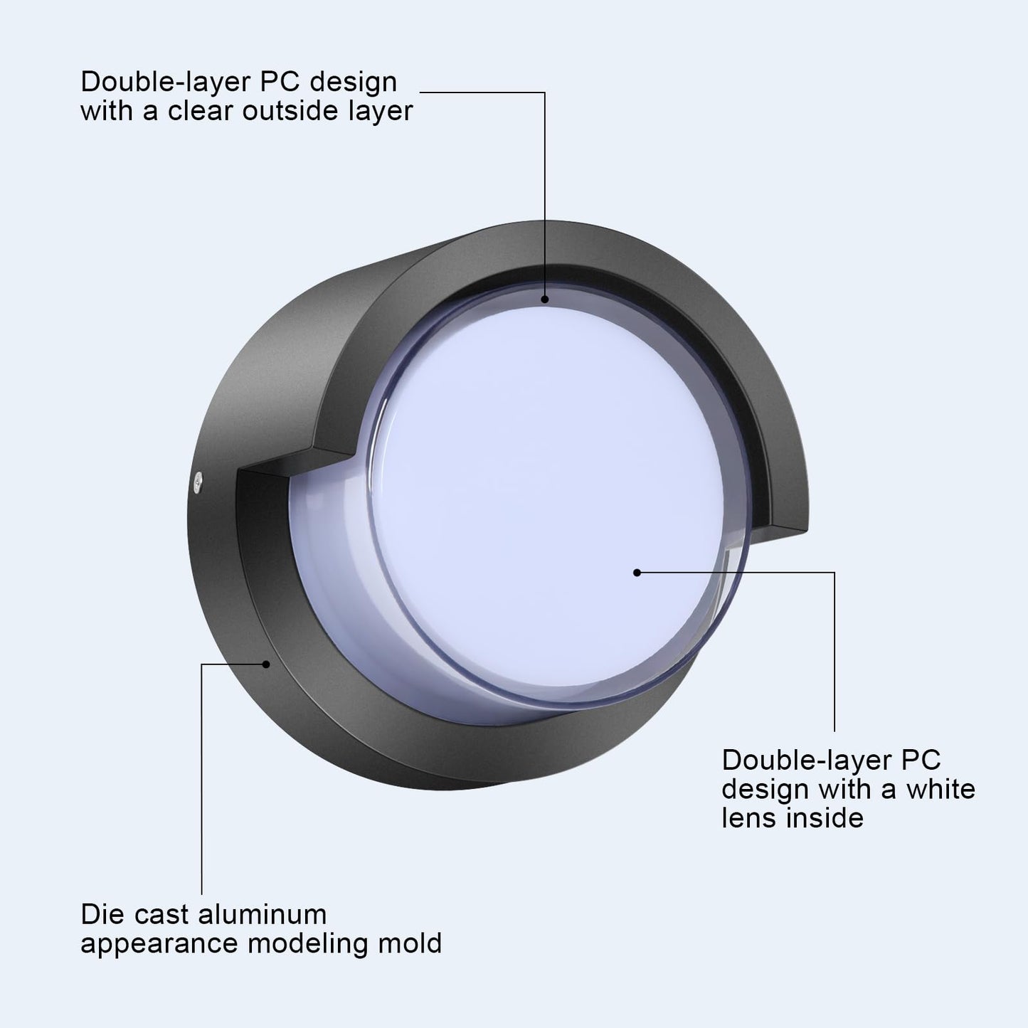 Tomourd Porch Light Outdoor, 6000K Daylight Small Waterproof Anti Rust LED Wall Lights, 12W Matte Black Modern Wall Mount Exterior Fixtures Circle Cover for Entryway, Front Porch, House