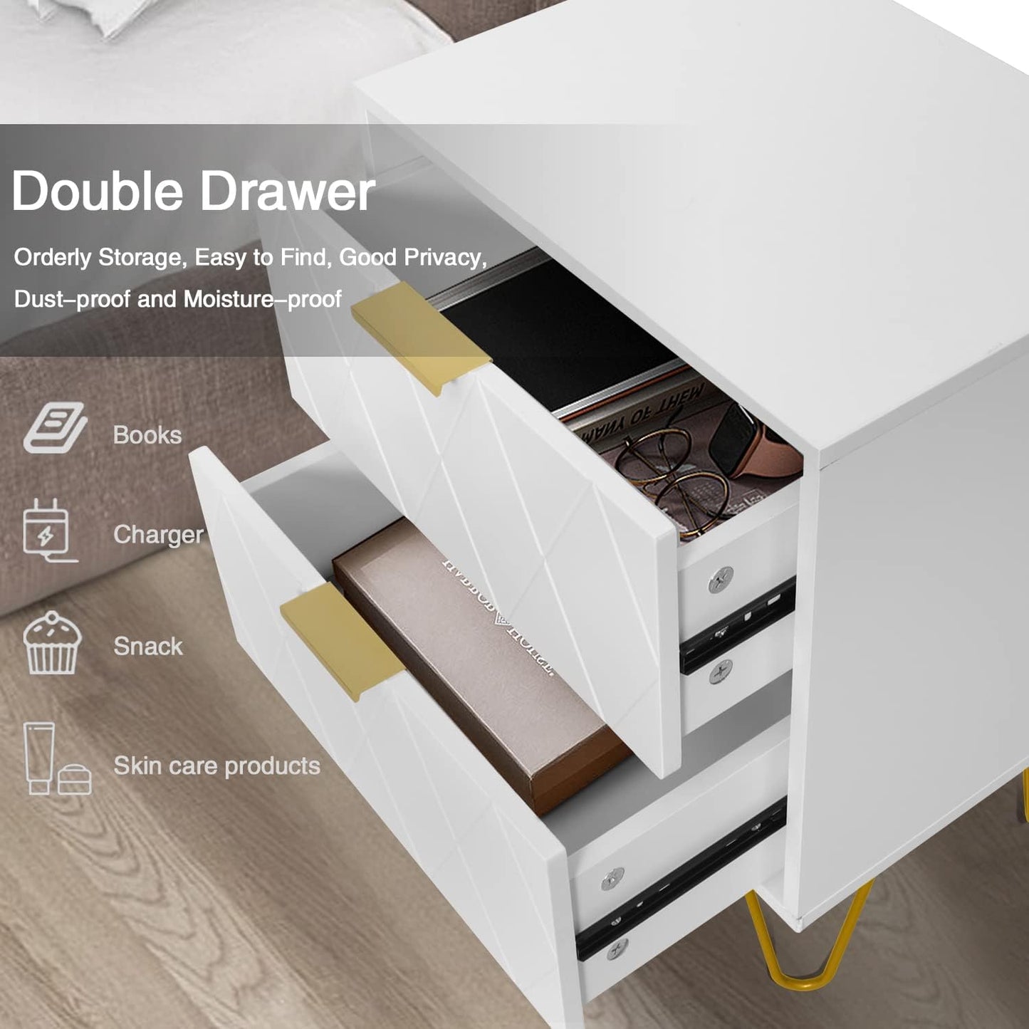 Anbuy Bedroom Sets White Sets 3 Piece, Night Stand Sets and Large 6 Drawer Dresser for Bedroom, Two Drawers Nightstand Set of 2 & 6 Drawer Dresser Combo 3 Pieces (White)