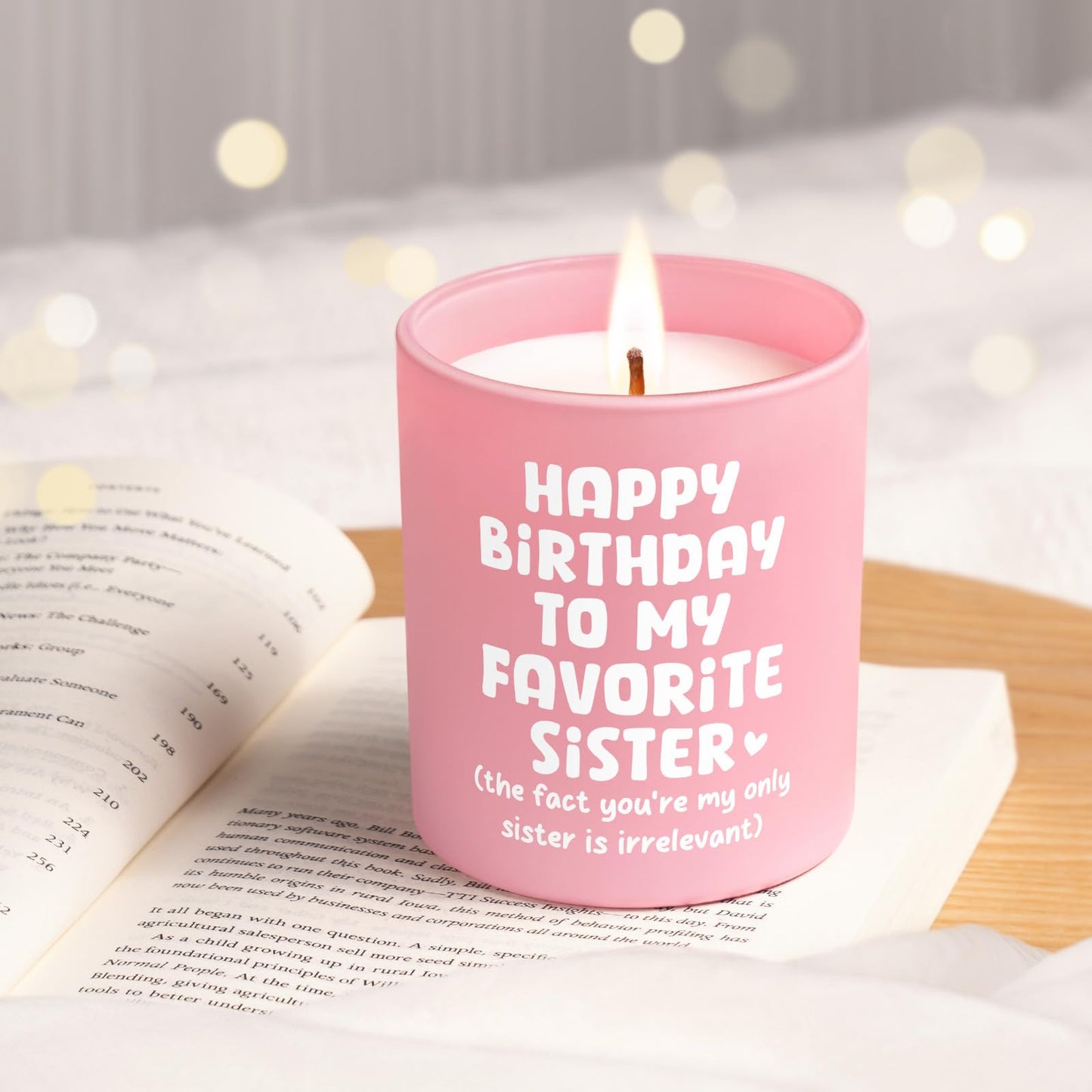 Encoink Funny Sister Birthday Gifts Ideas, Lavender Vanilla Scented Candle Sister Gifts from Sister Brother, Happy Birthday to My Favorite Sister, Pink Jar with Wooden Lid(10oz)