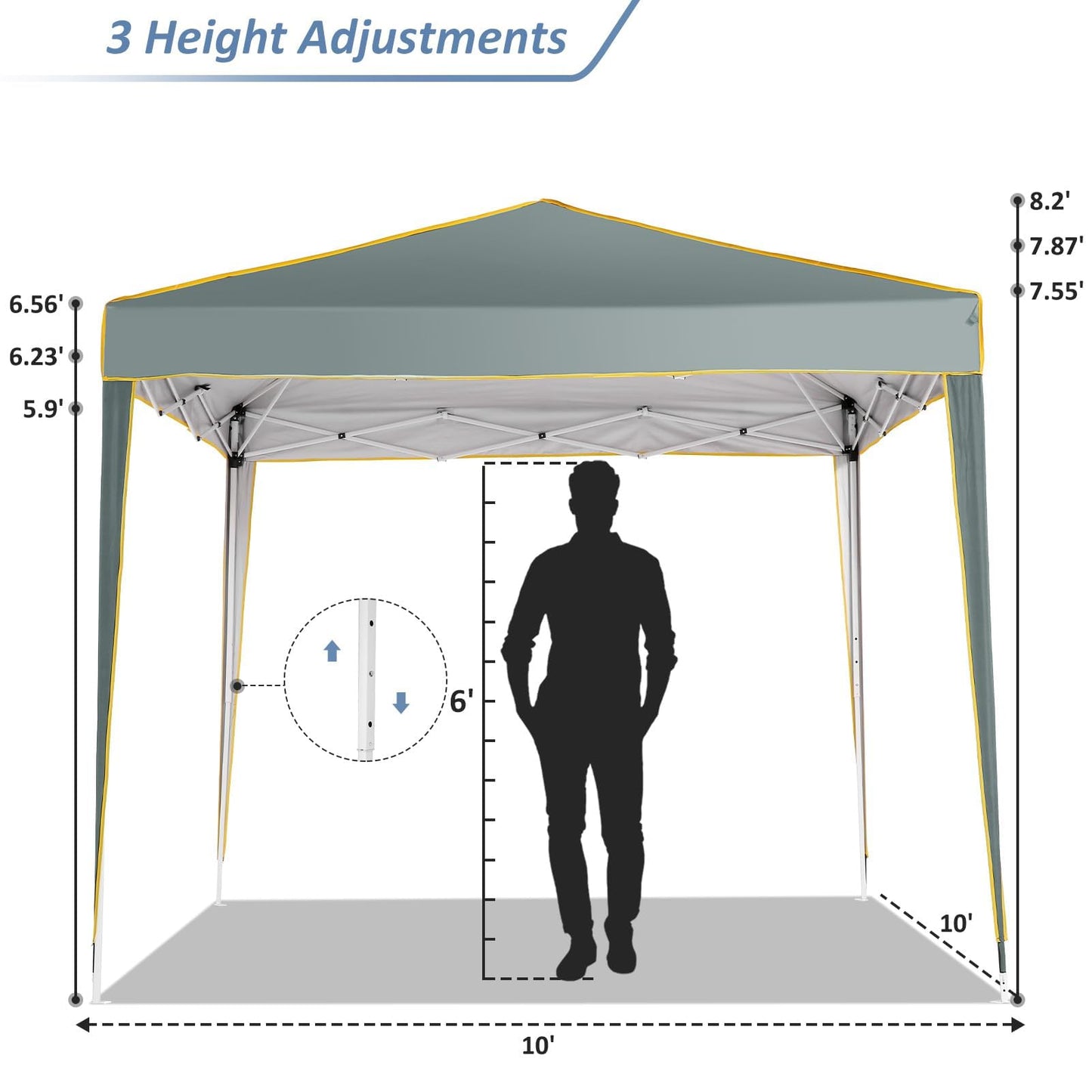 COBIZI 10x10 Pop Up Canopy with 4 Sidewalls,10x10 Canopy Tent Frame Upgraded with 3 Adjustable Heights,Waterproof UV50+ Outdoor Party Commercial Ez Up Gazebos with Carry Bag(10 x 10 ft Gray)