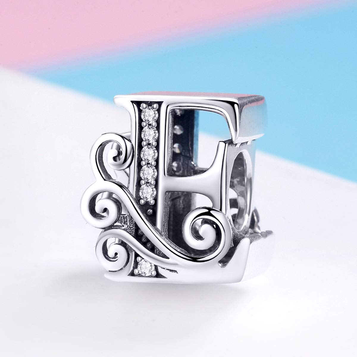 BISAER 925 Sterling Silver Initial Letter E Charms for Bracelets Alphabet Beads Charm Jewelry Gifts