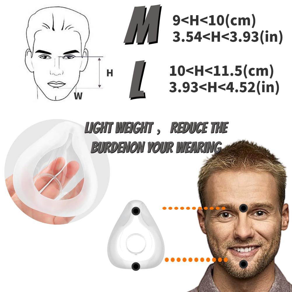 Full Face CPAP Mask, Silicone Soft Perfect Sealing Nose CPAP Masks Reuse Replacement Set for F20, Nasal CPAP Mask with Headgear, Elbow/Swivel and Cushion (L)