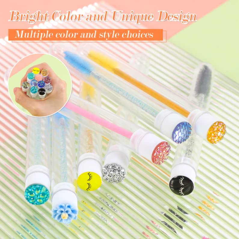 60 Pcs Colorful Lash Disposable Mascara Brushes Diamond Eyelash Spoolies Makeup Brush Mascara Wand in Sanitary Tube Lash S...