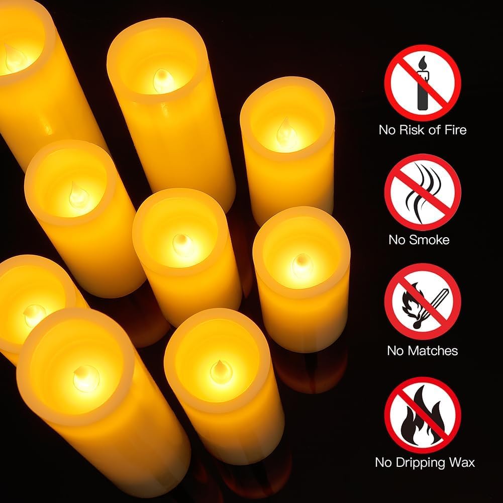 UniEasy Halloween Flameless Candles Battery Operated LED Candles with Timer and Remote, Pack of 9 Real Wax Pillar Candles Flickering Candle for Home & Holiday Romantic Decor
