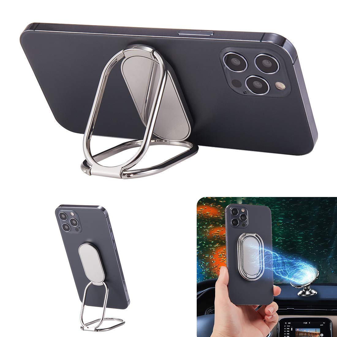 Rimyam Phone Ring Holder Finger Kickstand Foldable Cellphone Back Stand 360 Rotation Metal Ring Grip Holder For Magnetic Car Mou