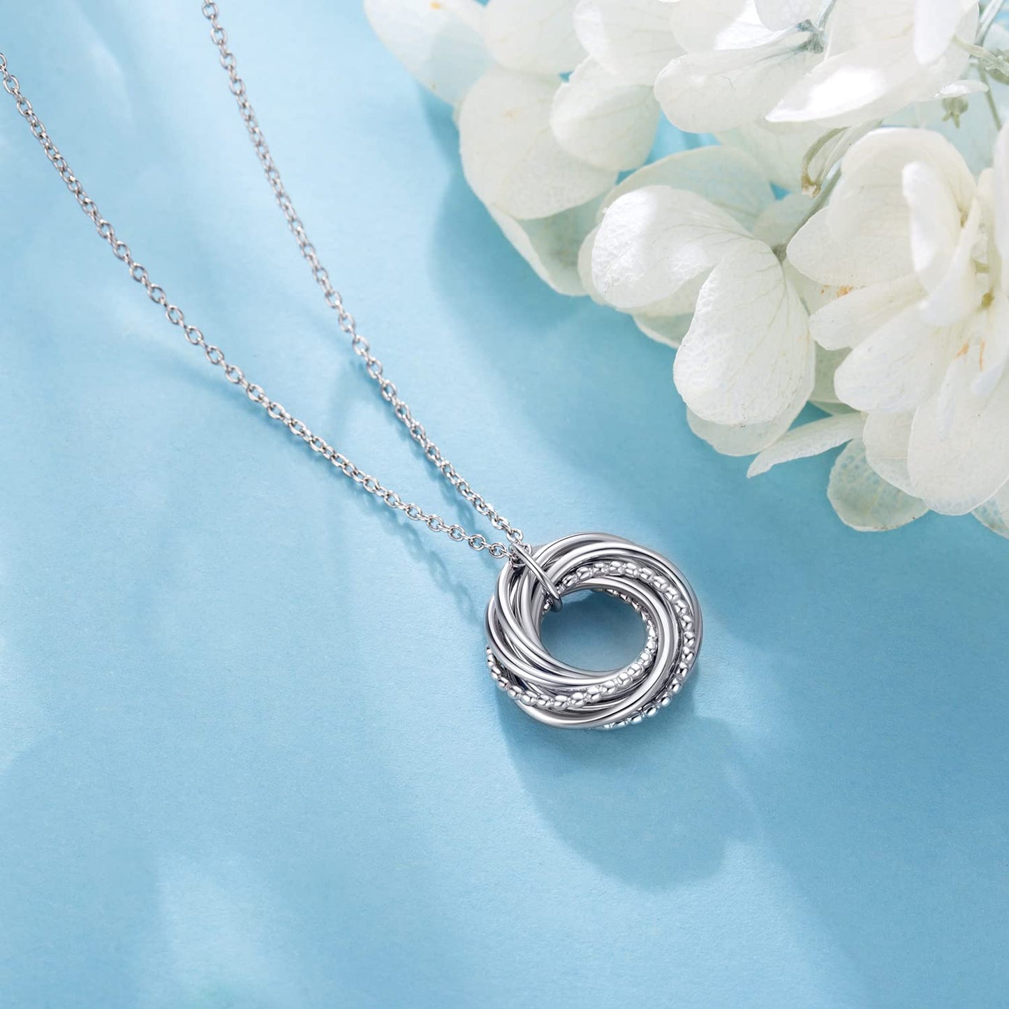 AM ANNIS MUNN 90th Birthday Gifts for Women, 925 Sterling Silver Necklace for Women Nine Circle Necklace for Her 9 Decade 90th B