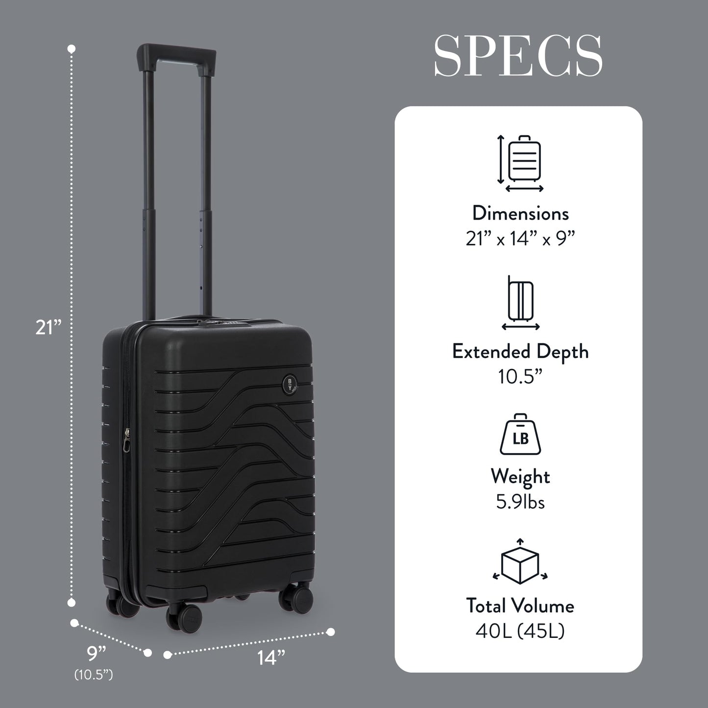 Bric's B|Y Ulisse Carry-On Luggage with Spinner Wheels – Airline Approved Hard Shell Suitcase, TSA Combination Lock & USB Port - Removeable Wash Bag Included - 21 Inch, Black