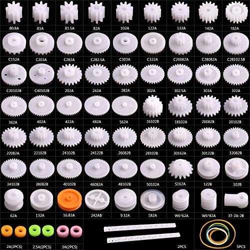 AUKUYEE Plastic Gear Set, 75Pcs Single Double Reduction Gear Worm Gear for DIY Car Robot QY12