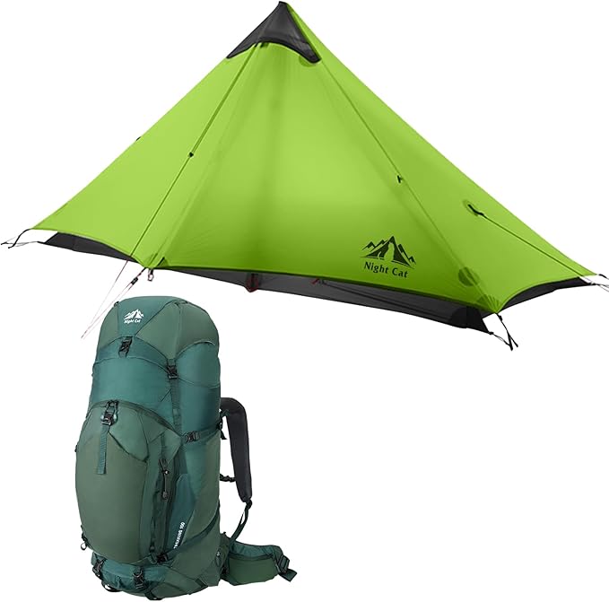 Night Cat Ultralight Tent 1 Person with Internal-Frame Hiking Backpack 100L for Professional Backpacker Hiker 2 LBS Only L...