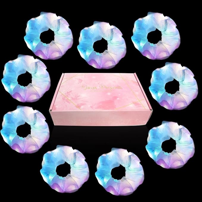9 Pcs Light Up White Scrunchies, 3 Light Modes Halloween Led Hair Tie, Light Scrunchy for Girls, Glow Bands Ponyair Htail ...
