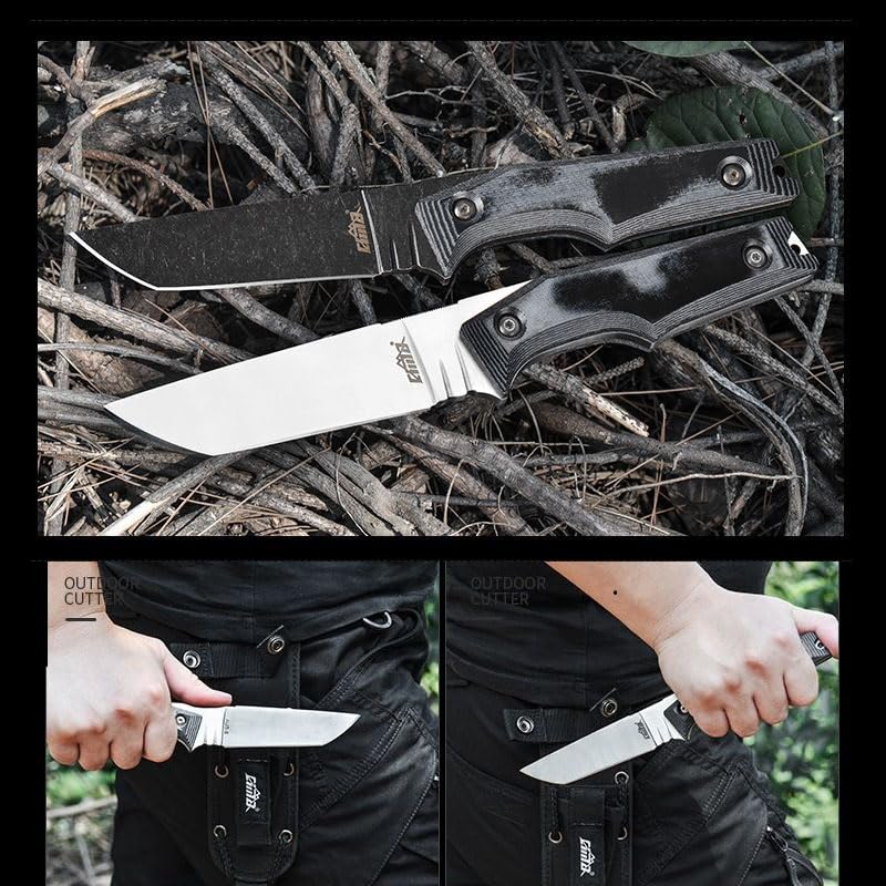 Survival hunting knife with sheath, 9.25-inch full tang fixed blade tactical outdoor knife, suitable for camping, outdoor ...