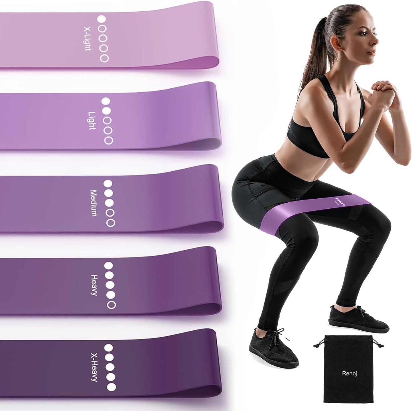 Resistance Bands for Working Out, Elastic Exercise Workout Bands for Women and Men, 5 Set of Stretch Bands for Booty Legs, Pilates Flexbands