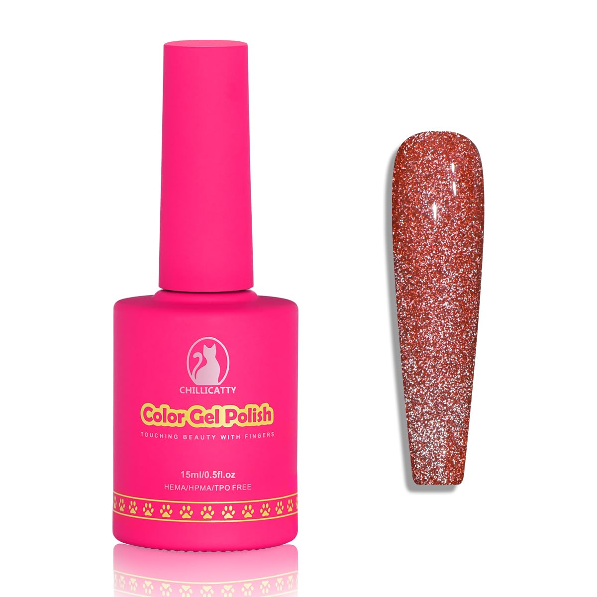 Reflective Glitter Gel Nail Polish, HEMA HPMA TPO Free, Red Flash Diamond Shimmer, Need UV Lamp Long Lasting Salon Perfect Gel Nail 15ML for Women (Dia-003)