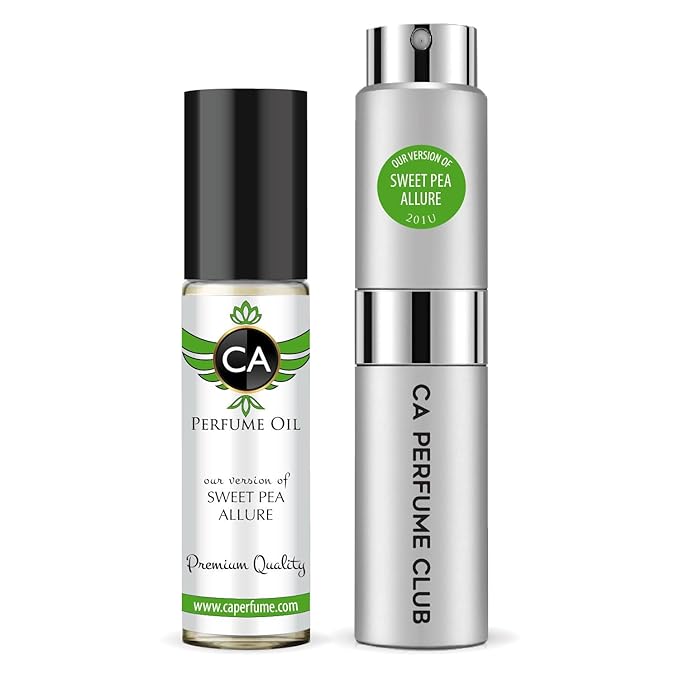 CA Perfume Duo Impression of Sweet Pea Allure For Women And Men Perfume Layering Set Long Lasting Travel Size EDP + Body Oil Roll-On Bottle 0.27 Fl Oz+0.33 Fl Oz