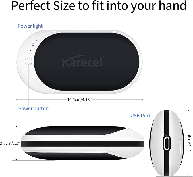 Karecel Hand Warmer Rechargeable, 5200mAh Electric Hand Warmer & Power Bank, Double-Sided Heating, USB Quick Charge, Portable Pocket Heater Handwarmer for Women Mens Gifts, Camping, Winter Sports