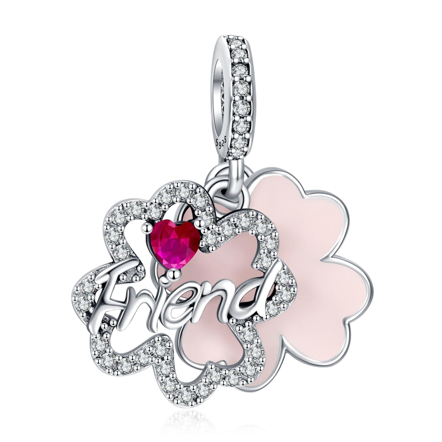 Annmors 925 Sterling Silver Charms fit Bracelets Necklaces Friends Flower Dangle Beads with 5A Cubic Zirconia Christmas Valentin