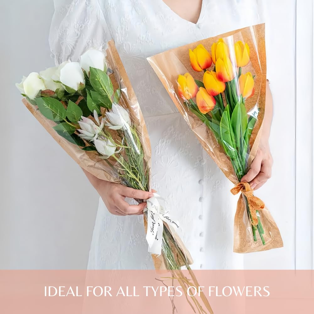 BBJ WRAPS Flower Bouquet Sleeve Clear Cellophane Plastic Packaging Bags-50 Counts