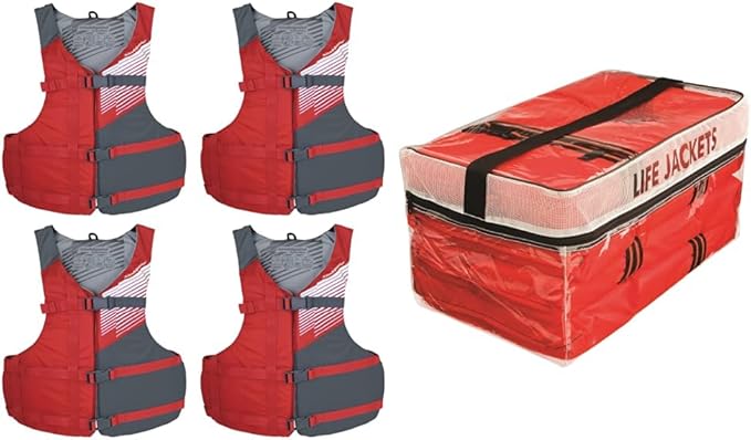 Stohlquist Fit Adult PFD Life Vest | Pack of 4 | Coast Guard Approved, Adjustable Size, Unisex, Lightweight, High Mobilit...