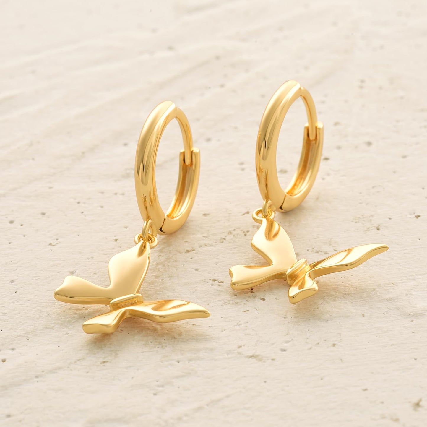 MYEARS Women Butterfly Earrings Gold Huggie Hoop Dangle Drop 14K Gold Plated Small Simple Hypoallergenic Everyday Jewelry