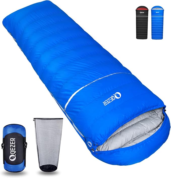 QEZER Down Sleeping Bag for Adults, 600 Fill Power, Ultralight & Compact with Compression Sack for Backpacking, Camping, H...