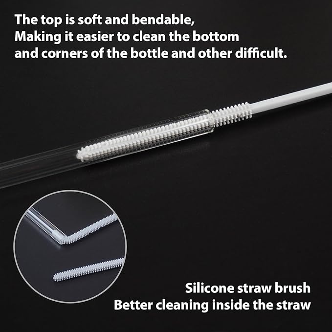 LeMuna Silicone Bottle Brush, Water Bottle Cleaner Brush Set with Silicone Straw Brush for Narrow Neck Containers, Hydro Flask, Sports Bottle, Glassware